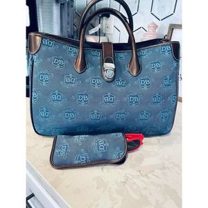 Dooney & Bourke Signature Canvas Leather Tote with Glasses Case and Pouch